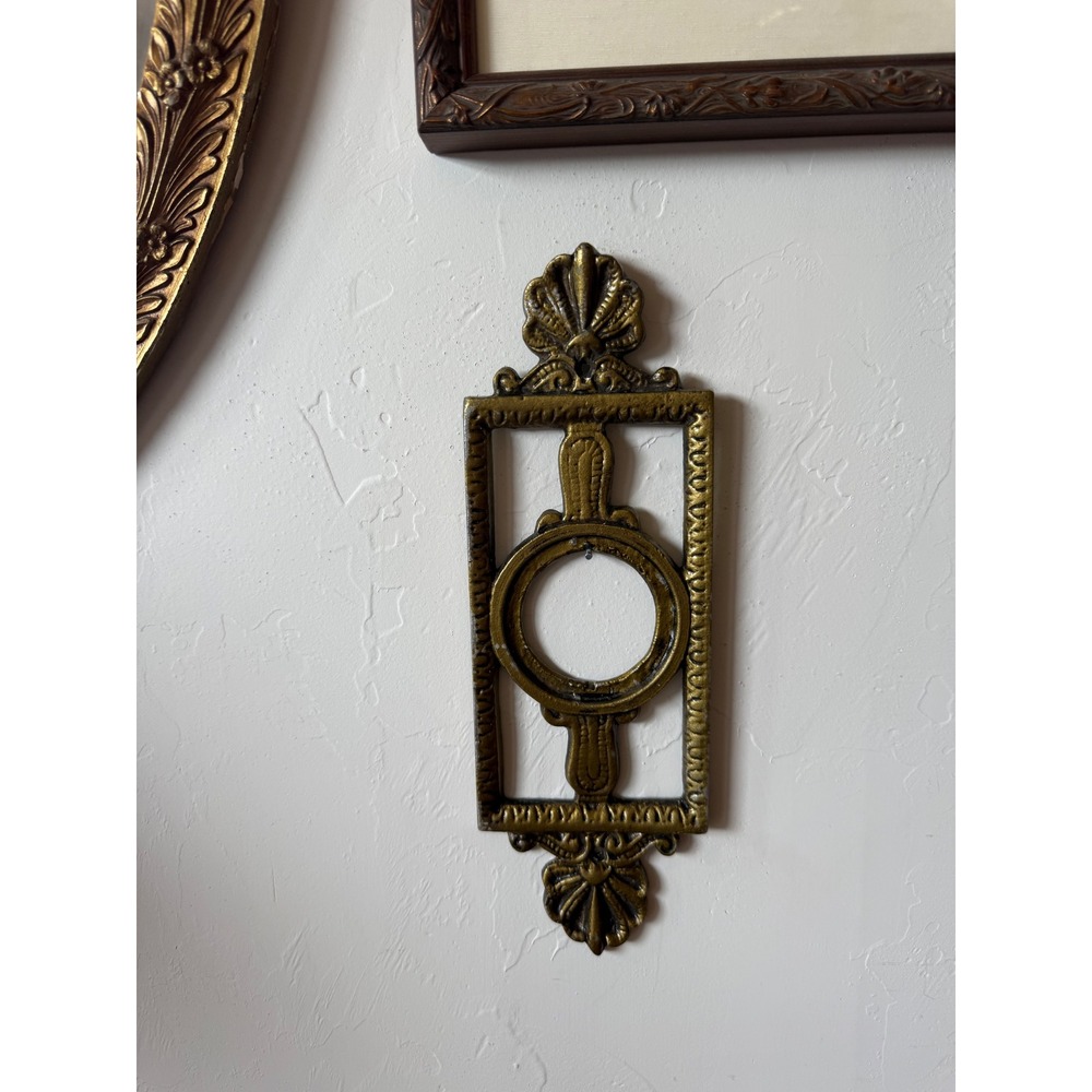Vintage Ornate Brass Wall Plate Backplate Shell Scroll Hollywood Regency 11.5"